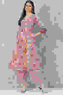 Beige Cotton A-Line Kurta Palazzo Suit Set image number 3