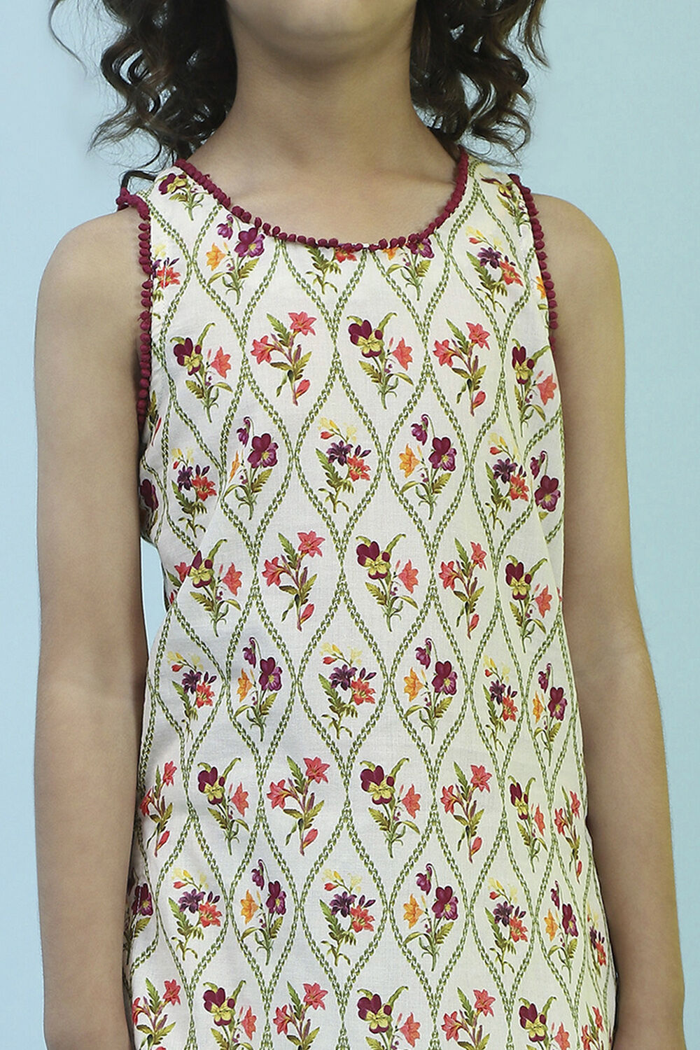 Off-White Cotton Straight Printed Suit Set image number 1