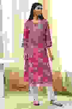 Pink Pure Cotton Floral Straight Kurta image number 5
