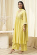 Lime Modal Blend Embroidered Gathered Suit Set image number 3
