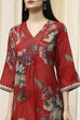 Coral Red Floral Printed Straight Kurta image number 1
