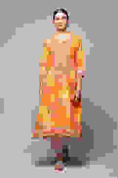Orange Printed Straight Kurta image number 5