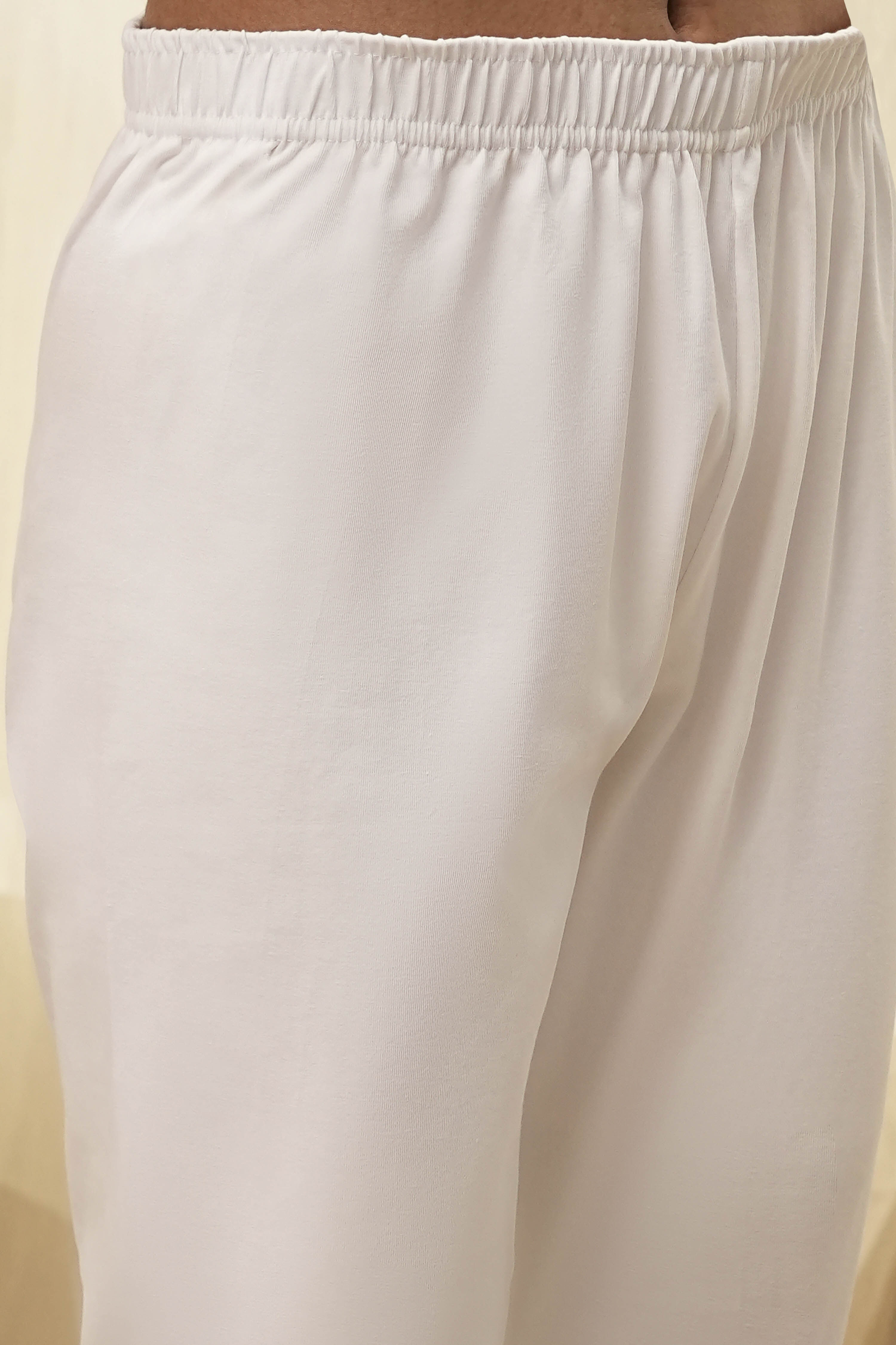 Off-White and Pink Cotton Anarkali Suit Set image number 2