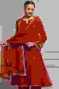 Red Polyester Kalidar Printed Suit Set image number 7