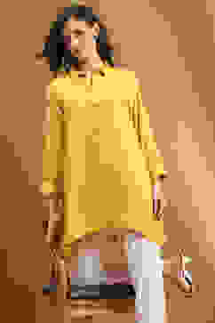 Mustard Yellow Solid Asymmetric Short Kurta image number 0