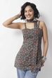 Green Cotton Printed Straight Kurti with Tie image number 7