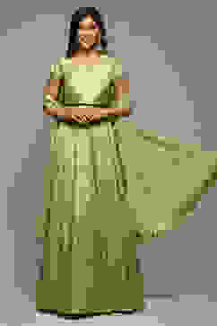 Light Green Cotton Blend Lehenga Set image number 7