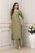 Sap Green Embroidered Straight Kurta Set image number 0