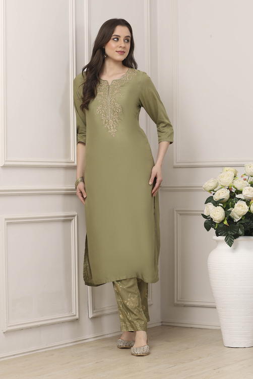 Sap Green Rayon Straight Kurta Palazzo 2 Piece Set Sap Green Rayon Straight Kurta Palazzo 2 Piece Set