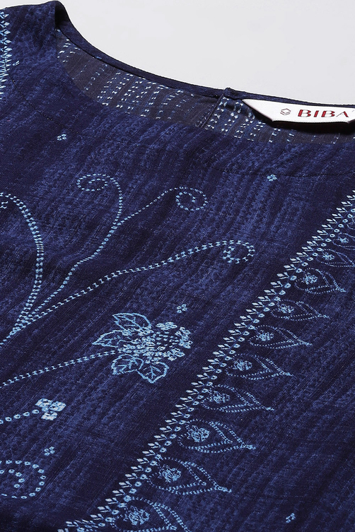 Indigo LIVA Straight Printed Kurta image number 2