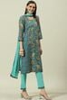 Multi-coloured Printed Straight Kurta Regular Pants Suit Set image number 0