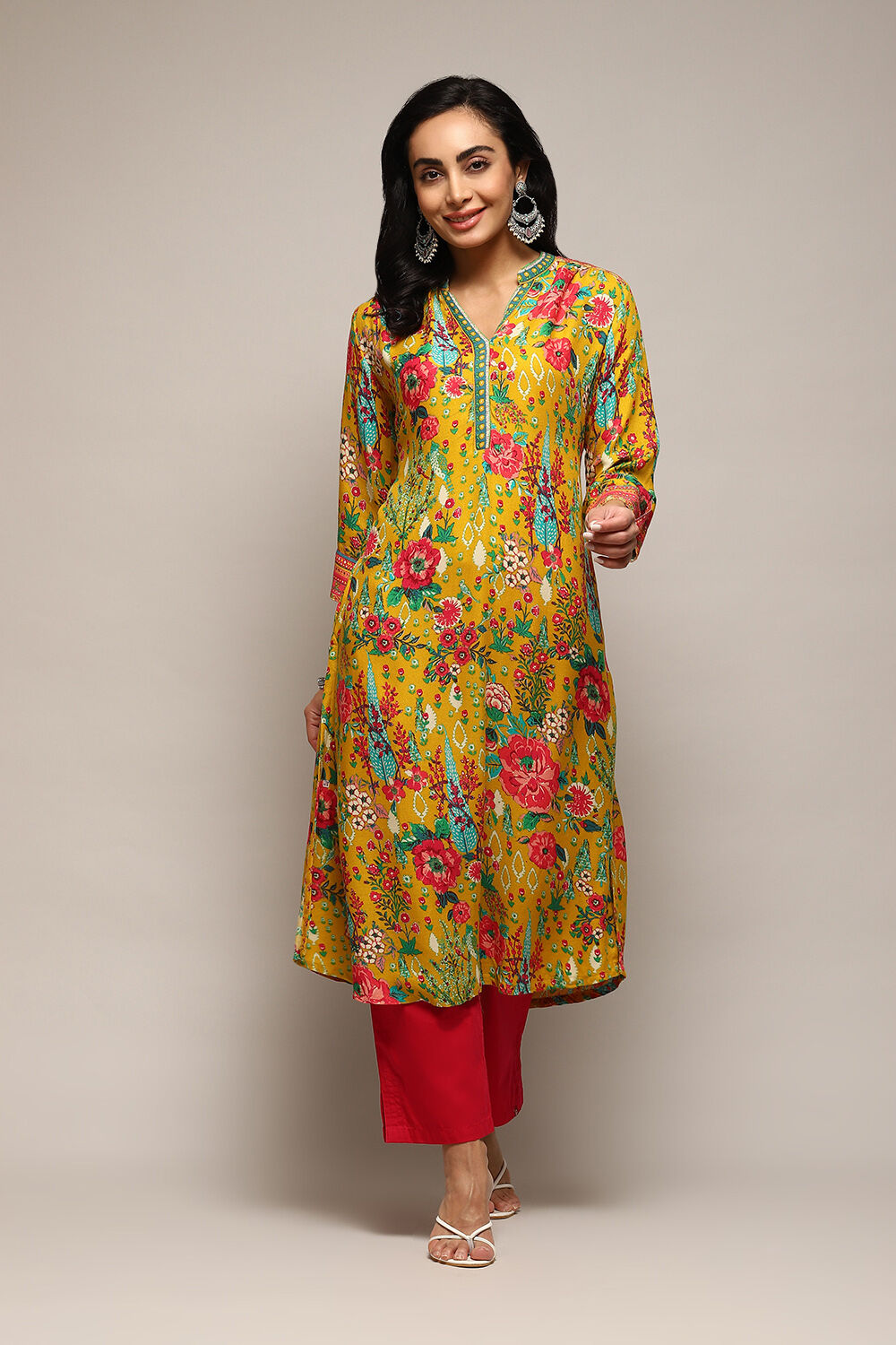 Teal LIVA Straight Printed Kurta image number 5