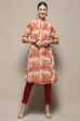 Cream-coloured Georgette Floral Straight Kurta image number 6
