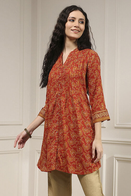 Rust Viscose Rayon Relaxed Printed Shirt image number 2