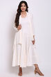Cream Cotton Front Open Fusion Wear Dress image number 0