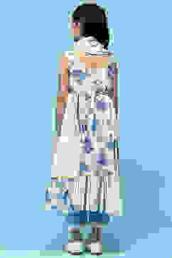 White & Blue Printed Cotton Tiered Kurta With Pants & Scarf image number 5