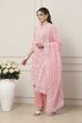 Pink & White Cotton Floral Printed Straight Suit Set image number 3