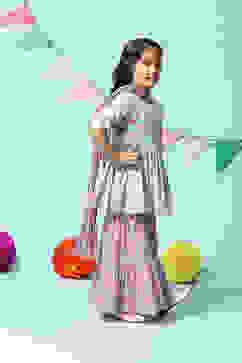 Light Blue Cotton Gathered Kurta Garara Suit Set image number 6