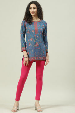 Fuschia Cotton Blend Solid Leggings image number 5