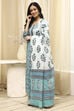 Turquoise Cotton Hand Block Print Unstitched Suit Set image number 4