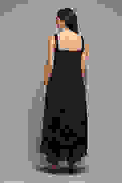 Black Polyester Flared Solid Dress image number 4