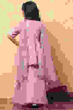 Pink Viscose Chanderi Printed Festive Flared Suit Set image number 4