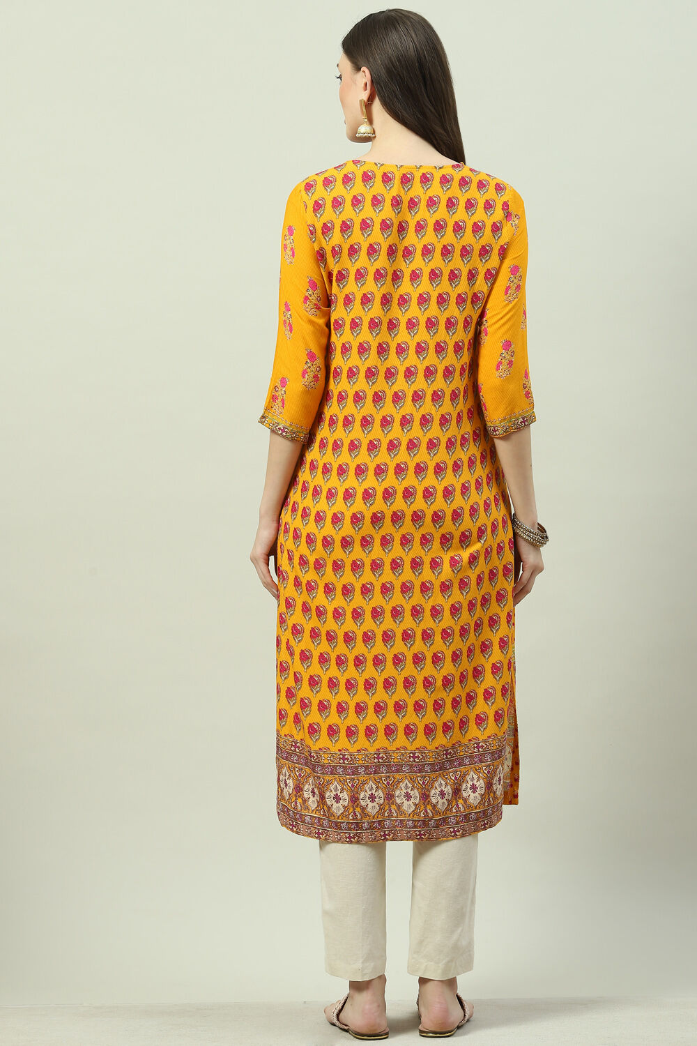 Mustard LIVA Straight Printed Kurta image number 4