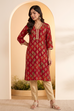 Navy Poly Viscose Straight Kurta image number 4