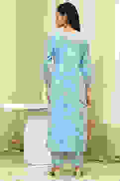 Blue Cotton Screen Print Unstitched Suit Set image number 6