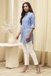 Blue Printed High-Low Short Kurta image number 2