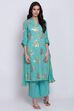 Teal Straight Kurta Palazzo Suit Set image number 3