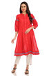 Red A-Line Cotton Solid Kurta image number 3