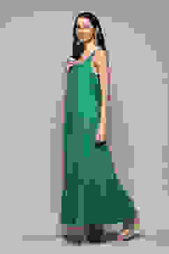 Green Cotton Flared Printed Kurta image number 2