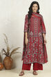 Green-Maroon Cotton Unstitched Suit Set image number 7