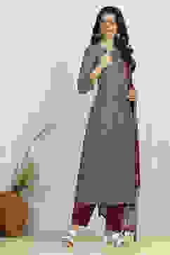 Red Cotton Digital Print Unstitched Suit Set image number 6