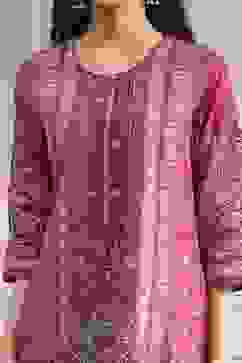 Red Cotton Printed Straight Suit Set image number 1