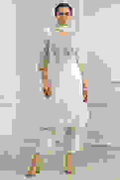 Off-White Embroidered Straight Suit Set image number 6