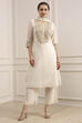 Off White Polyester Straight Dyed Suit Set image number 6