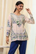 Off-White-Pink Modal Blend Straight Printed Short Kurta image number 5