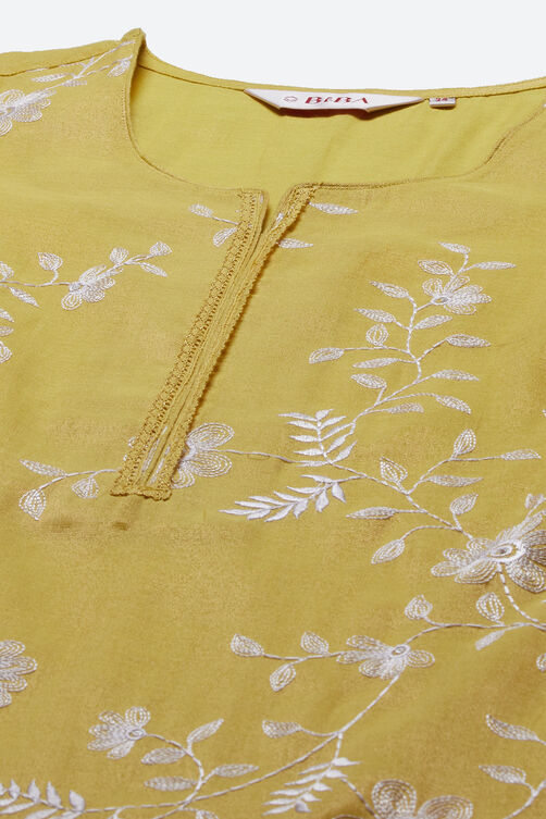 Lime Yellow Cotton Straight Kurta Slim Pant Suit Set image number 1