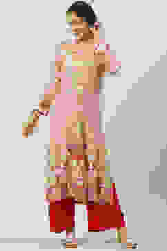 Peach Rayon Straight Printed Kurta image number 0