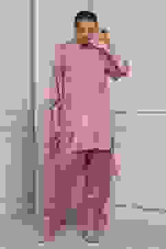 Pink Viscose Shantoon Embroidered Straight Suit Set image number 0