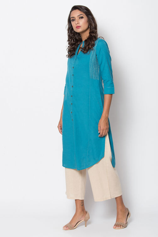 Orange Cotton Flax Front Open Solid Kurta image number 3