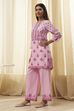 Light Pink Cotton Floral Straight Kurta Set image number 4