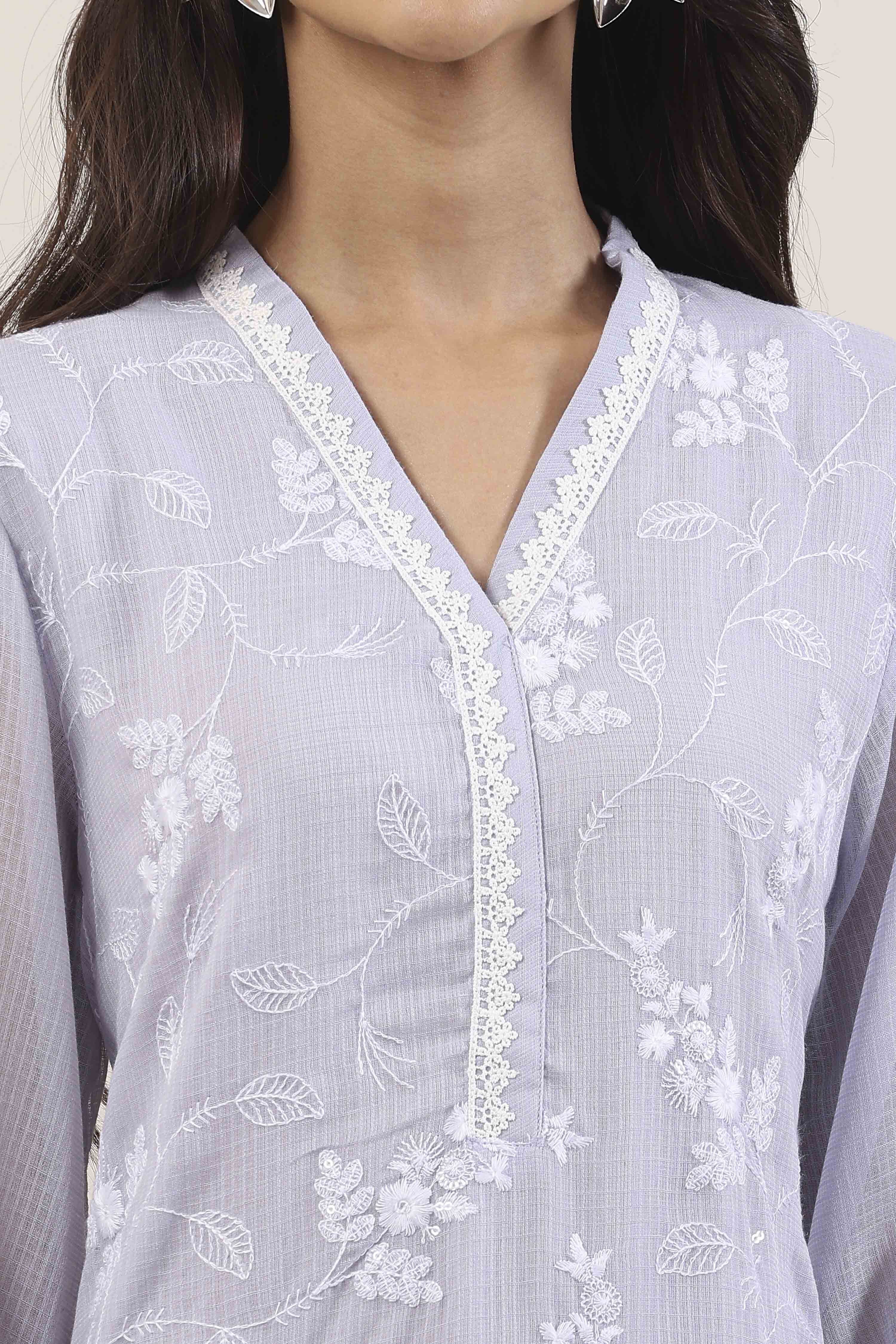 Purple Cotton Straight Suit Set image number 1