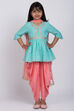 Turquoise Poly Cotton A-Line Kurta Dhoti Salwar Suit Set image number 0