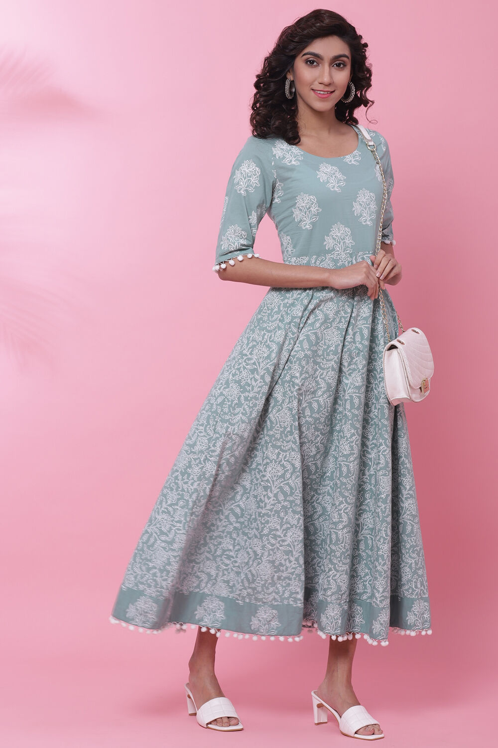 Onion Pink Cotton Printed Kurta Dress image number 5