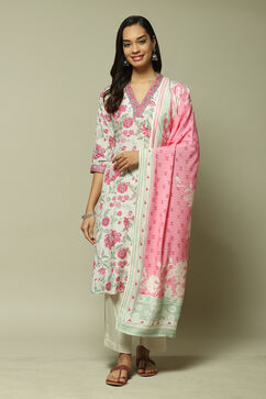 Pink Cotton A-Line Kurta Palazzo Suit Set image number 1