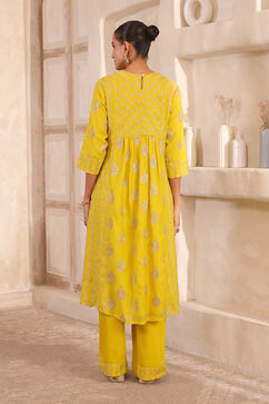 Lime Yellow Chanderi Straight Dyed Suit Set image number 4