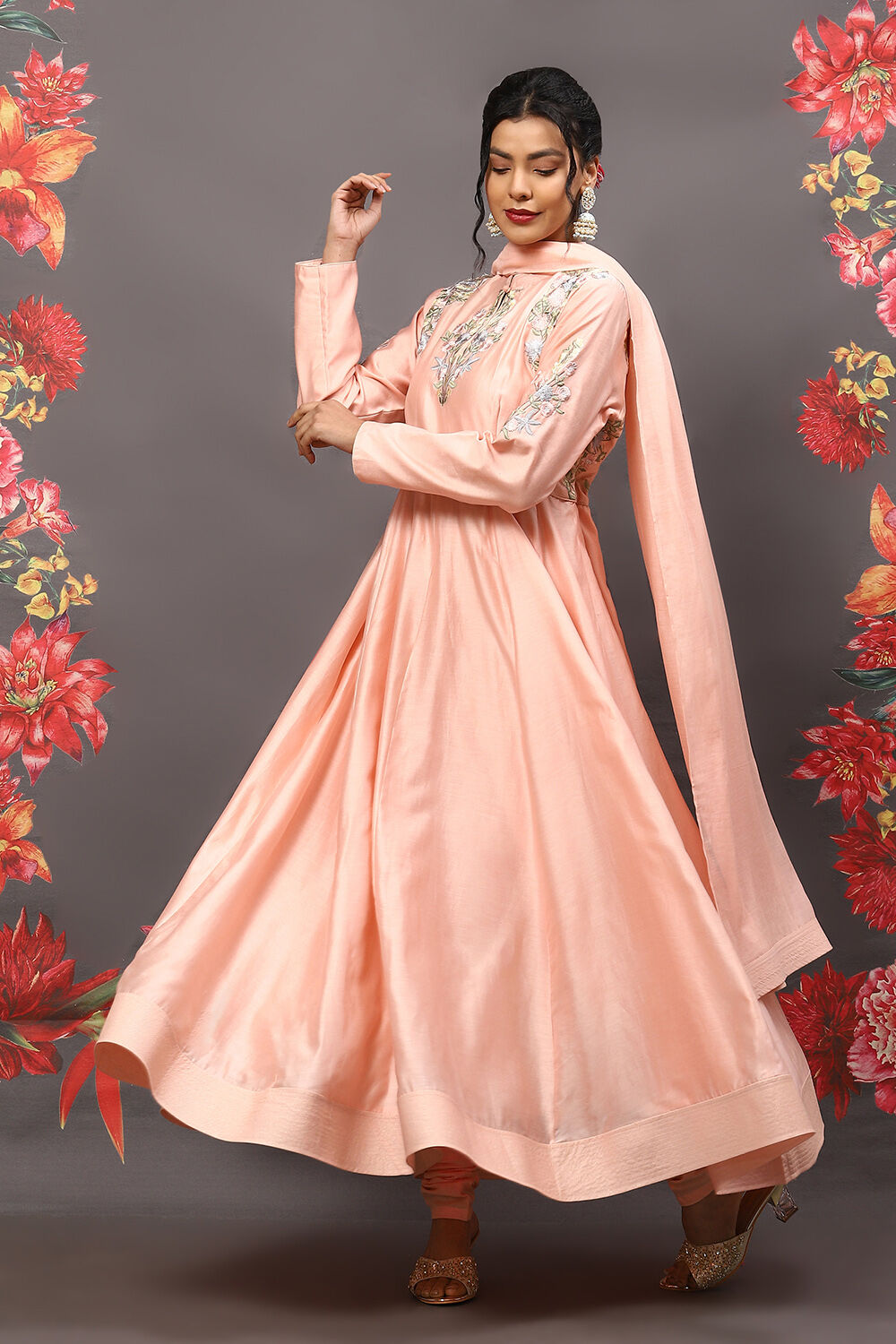 Peach Cotton Blend Anarkali Kurta Suit Set image number 4